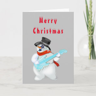 Carte Funny Christmas Card Snowman Guitare Player