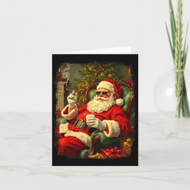 Carte Funny Cool Sungles Cigar And Milk Santa Christmas  (Devant)