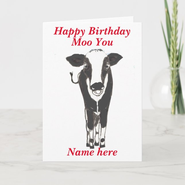 Carte Funny Cow Birthday Card, ajouter un nom, modifier  (Devant)