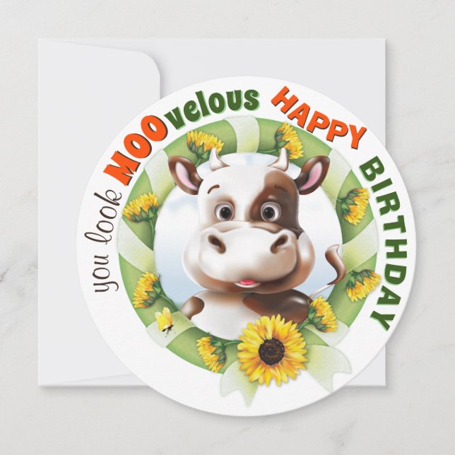 Carte Funny Cow Pun Anniversaire (Devant)