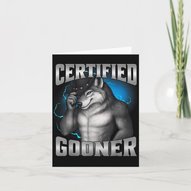 Carte Funny Cringe Sigma Wolf Certified Gooner  (Devant)