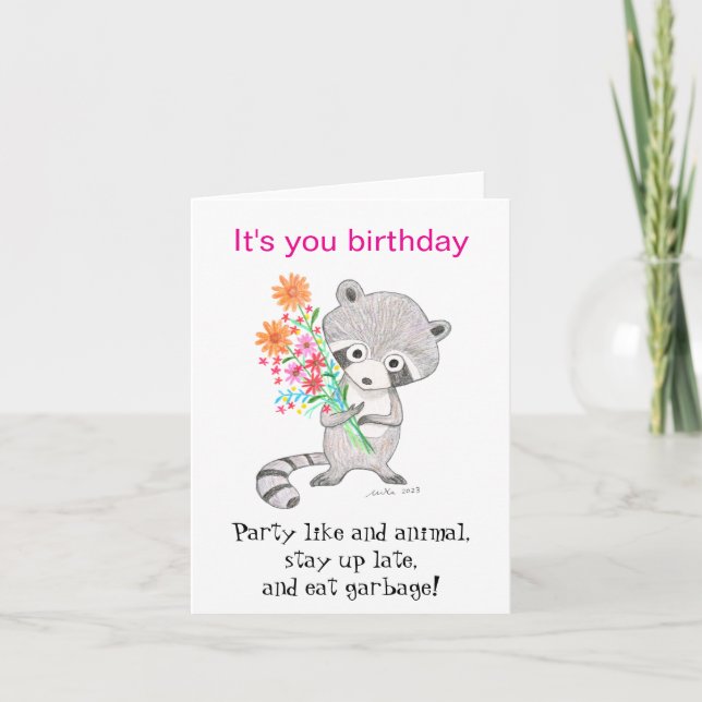 Carte Funny Cute Raccoon C'est ton anniversaire manger d (Devant)