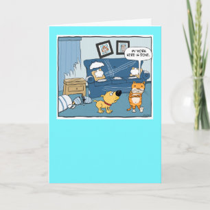 Carte Funny dog watches Cat Destroy Room Birthday