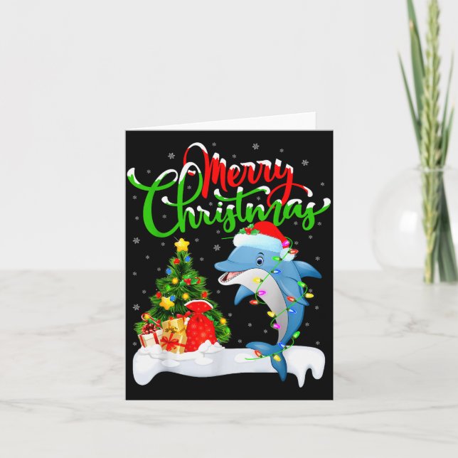 Carte Funny Dolphin Fish Lover Xmas Lighting Dolphin Chr (Devant)
