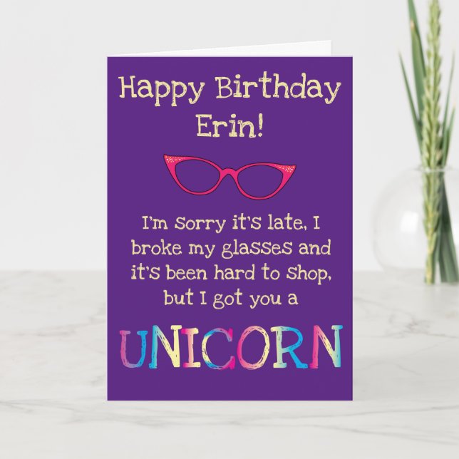 Carte Funny Donkey Unicorn tard anniversaire (Devant)