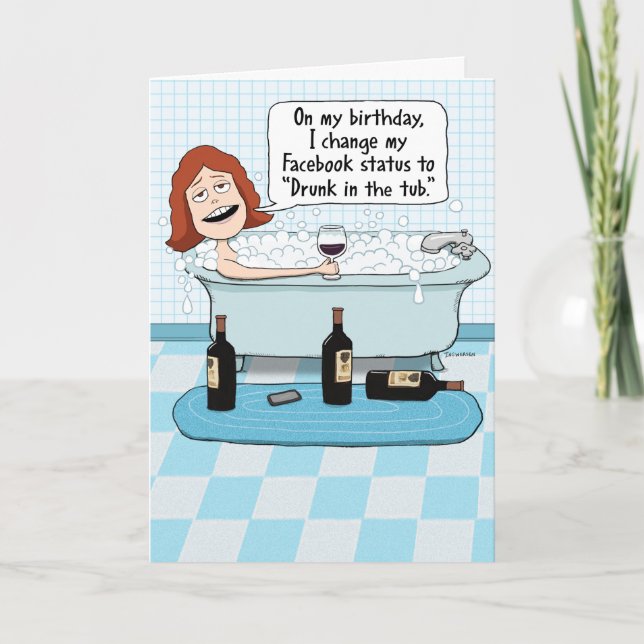 Carte Funny Drunk in the Tub Anniversaire (Devant)