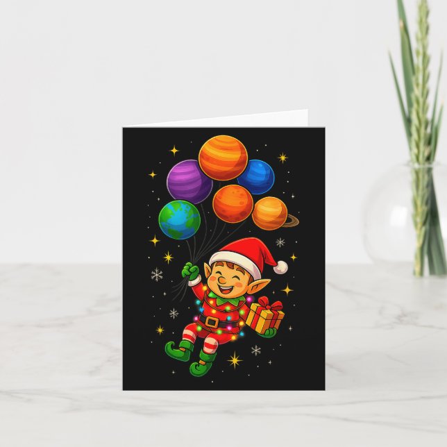 Carte Funny Elf Astronaut With Planets Christmas Pjs For (Devant)
