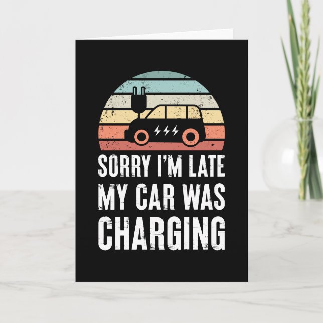 Carte Funny EV Voiture Electrique Véhicule Retro Sunset  (Devant)