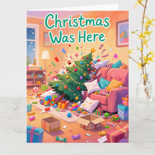 Carte Funny Family Christmas Card Christmas Was Here (Fleur jaune)