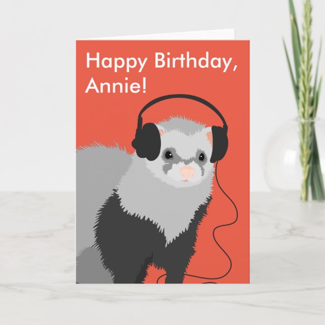 Carte Funny Ferret Music Amant Anniversaire (Devant)