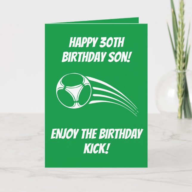 Carte Funny Football Fils Vert 30e anniversaire (Devant)