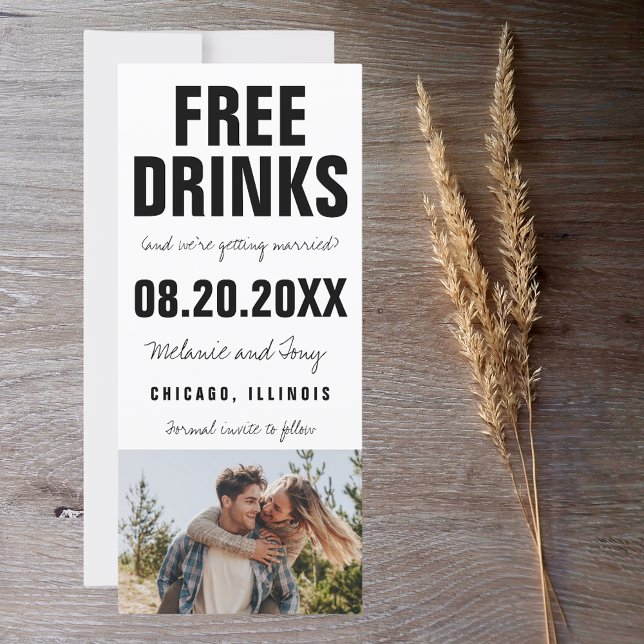 Carte Funny Free Drink Photo Wedding Save the Date (Créateur téléchargé)