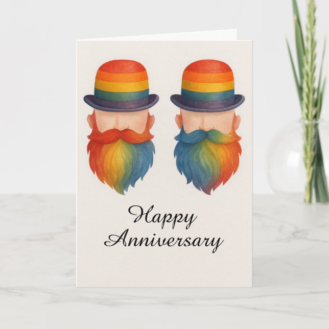 Carte Funny Gay Beard Couple Anniversaire Arc-en-ciel (Devant)