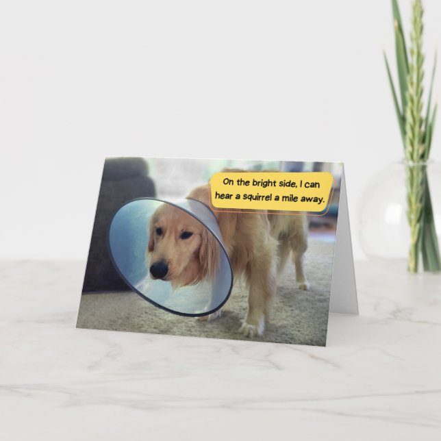 Carte Funny Golden Retriever dans le cône se tirer bien (Devant)