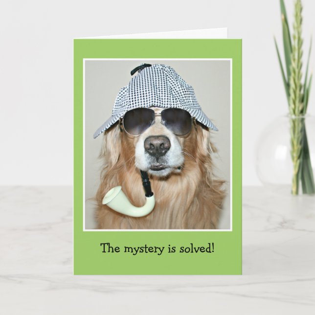 Carte Funny Golden Retriever détective chien anniversair (Devant)
