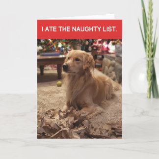 Carte Funny Golden Retriever Mate Naughty List Noël