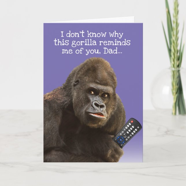 Carte Funny Gorilla Avec Télécommande Fête des pères (Devant)