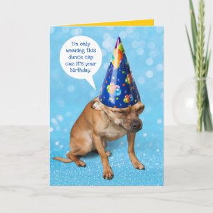 Carte Funny Grimacing Chihuahua Anniversaire Dunce Casqu