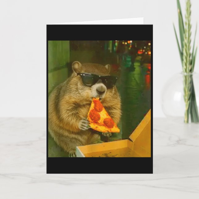 Carte Funny Groundhog Woodchuck Eating Pizza Rodent Meme (Devant)