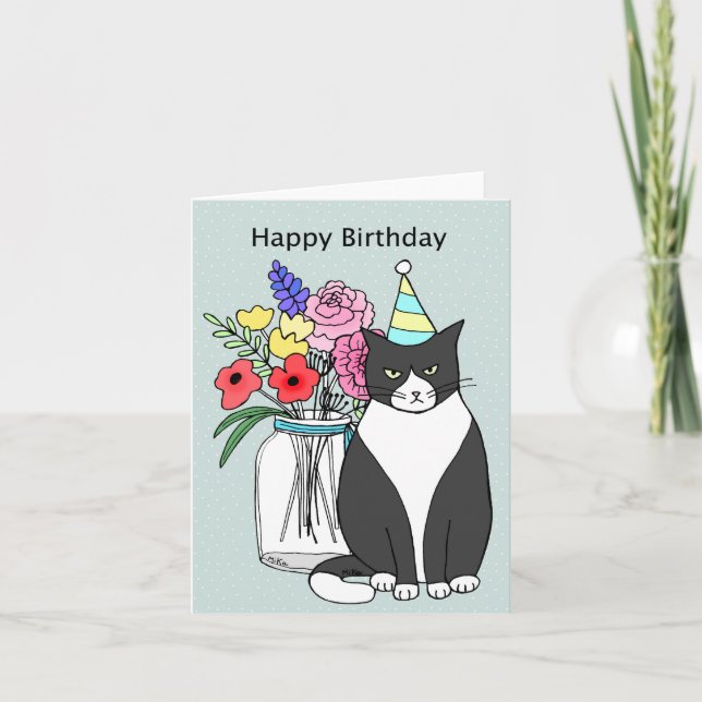 Carte Funny Grumpy Chat Noir et blanc Chat anniversaire (Devant)
