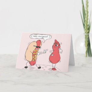Carte Funny Hot Dog et Ketchup Anniversaire