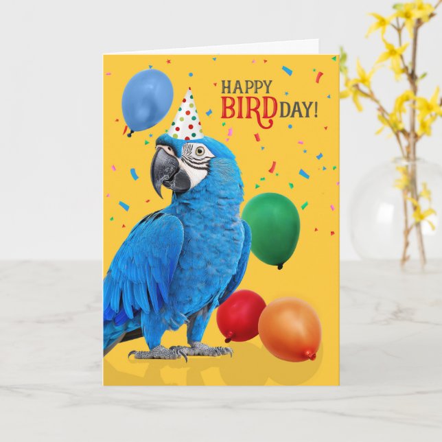 Carte Funny Hyacinth Macaw Parrot Birthday Humor (Fleur jaune)