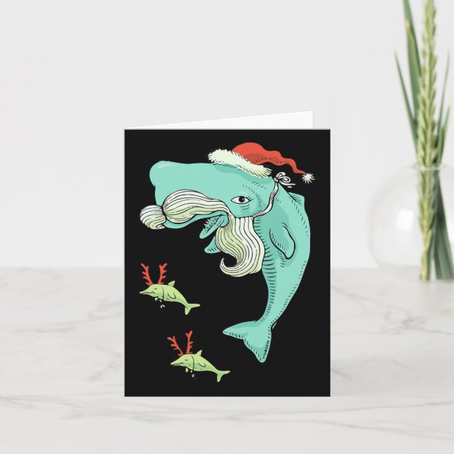 Carte Funny Joyeux Noël Baleine de l'océan Père Noël (Devant)