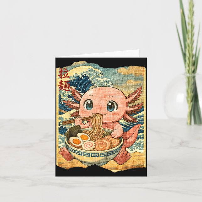 Carte Funny Kawaii Axolotl Ramen Noodle Bowl Japanese Wa (Devant)