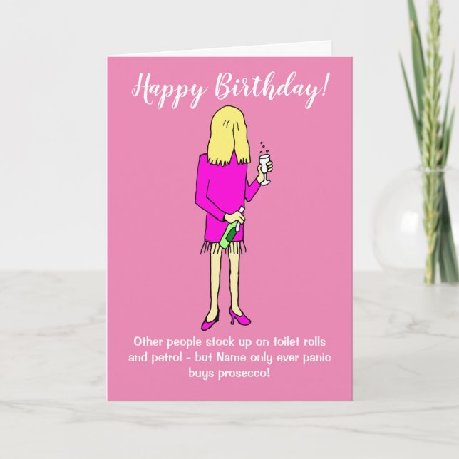 Carte Funny Lockdown Femme Panique Acheter Prosecco Anni (Devant)