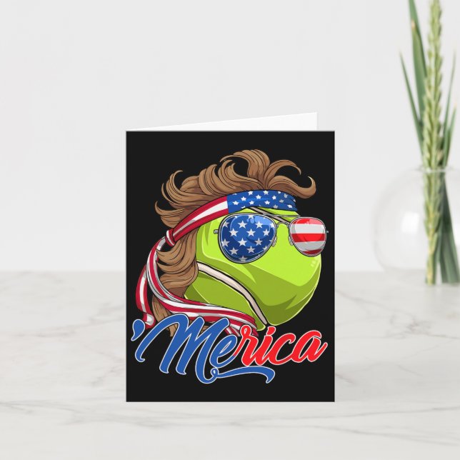 Carte Funny Merica Tennis Ball Et Drapeau Américain Sung (Devant)