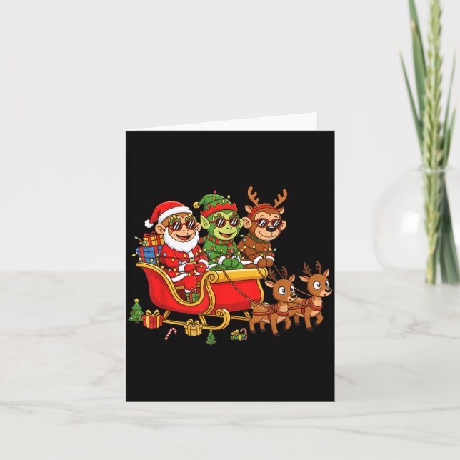 Carte Funny Monkey Santa Reindeer Elf Christmas Womens M (Devant)