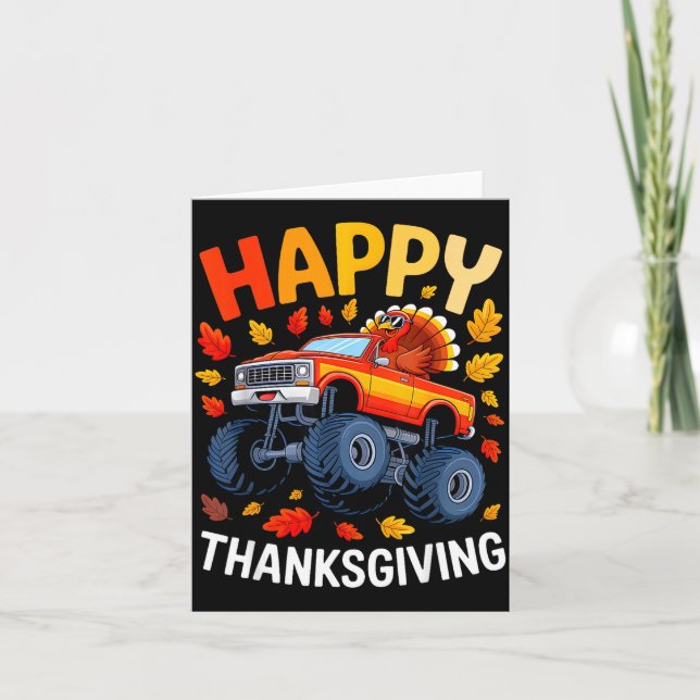 Carte Funny Monster Truck Turkey Happy Thanksgiving For  (Devant)