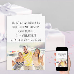 Carte Funny Mum Limerick Worlds Greatest Son Birthday