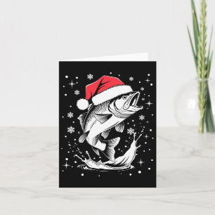 Carte Funny Noël Noël Chapeau poisson Noël Pêche
