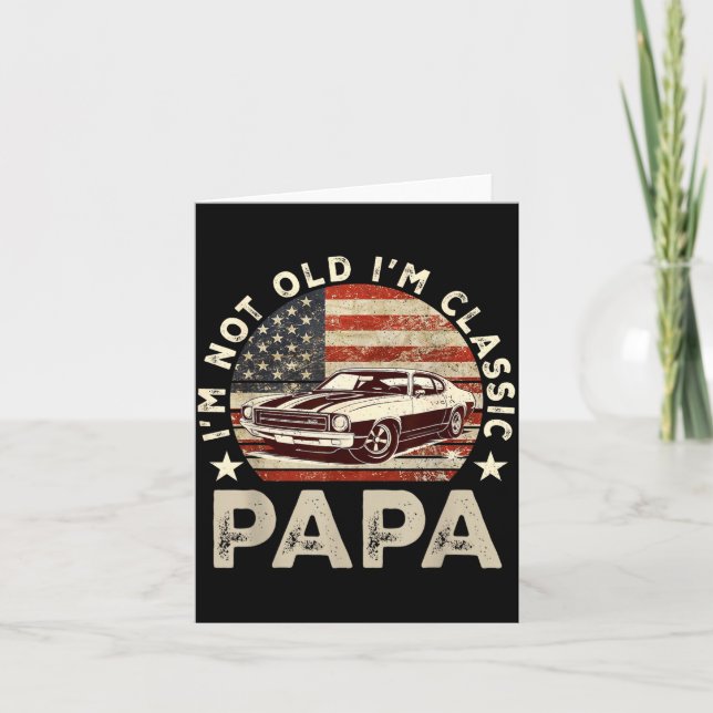 Carte Funny Old Car Clic American Us Flag Mens Dad Papa  (Devant)