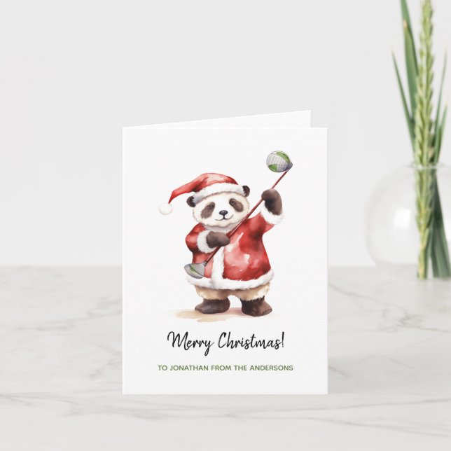 Carte Funny Panda jouant au golf Noël (Devant)