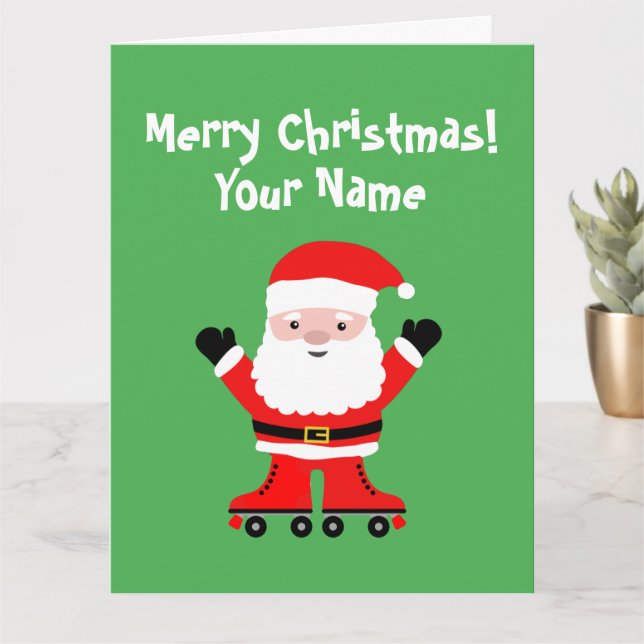 Carte Funny Père Noël sur les patins à rouleaux Noël (Petite plante)