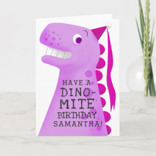 Carte Funny Pink Dinosaur Kids Birthday