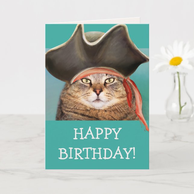 Carte Funny Pirate Chat Anniversaire (Petite plante)