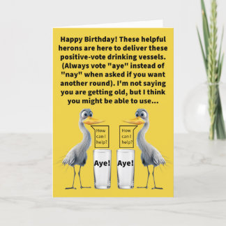 Carte Funny Pun Heron Aides et Aye Glasses Anniversaire