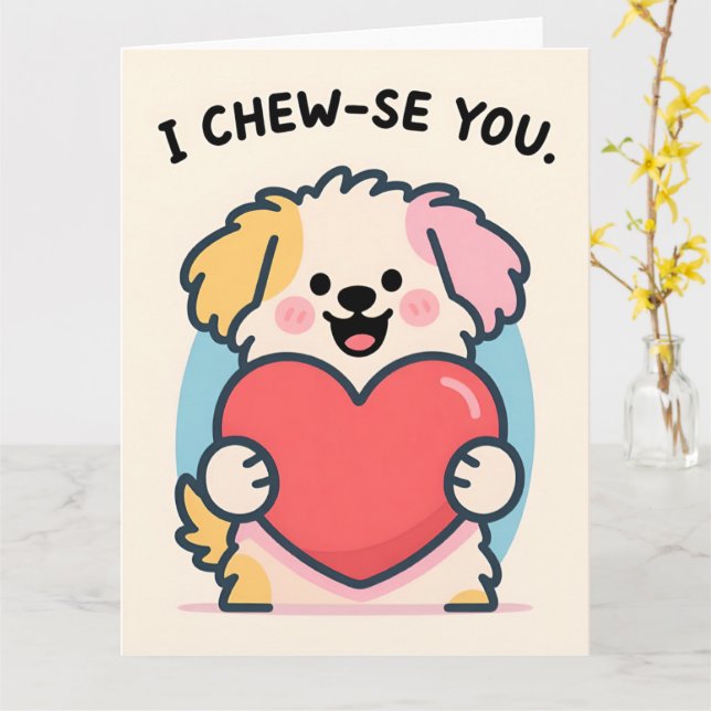Carte Funny Puppy Love Valentine Greeting Card (Fleur jaune)