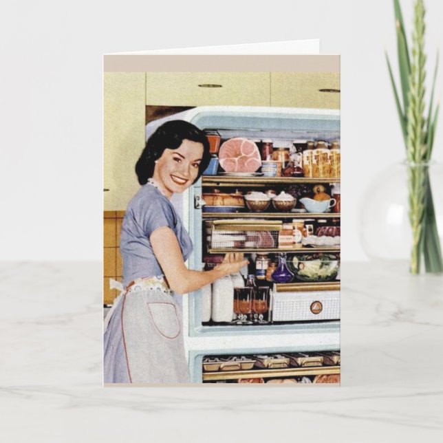 CARTE FUNNY RETRO HOUSEWIFE LONGUE MARCHE ROMANTIQUE (Devant)