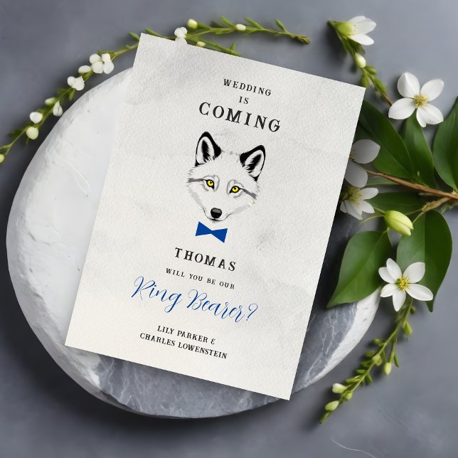 Carte Funny Ring Bearer Blue Bow Tie Wedding Proposal (Ring Bearer Proposal Card with Blue Bow Tie and Grey Shades Design.)