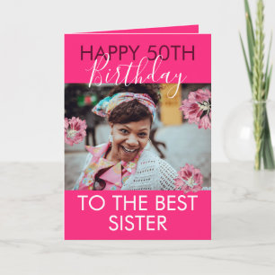 Carte Funny rose florale Soeur photo 50e anniversaire