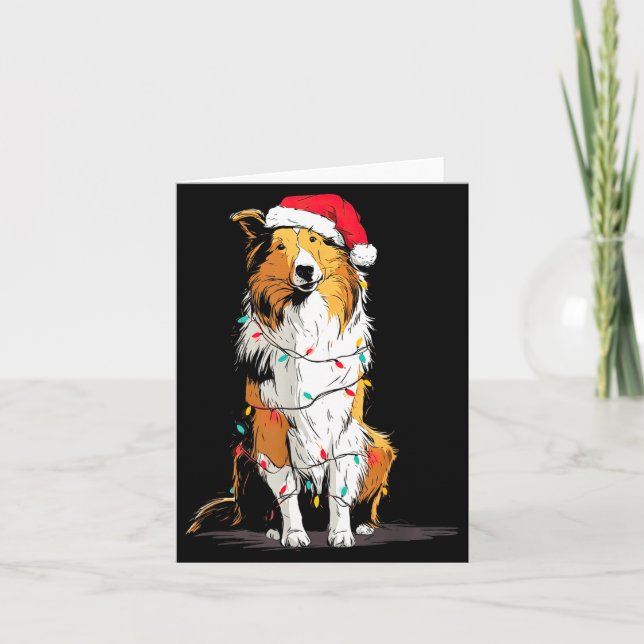 Carte Funny Rough Collie Christmas Graphics Dog Lights L (Devant)