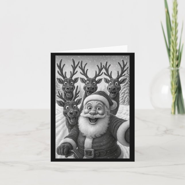 Carte Funny Santa Selfie With Reindeer Christmas  (Devant)