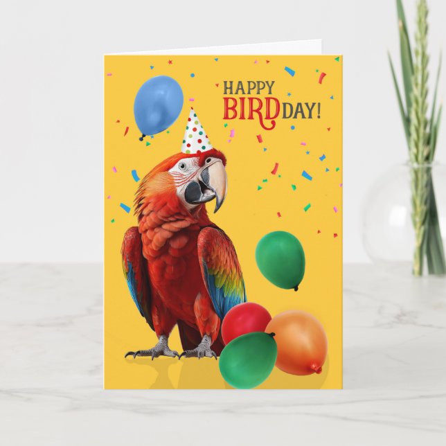 Carte Funny Scarlet Macaw Parrot Birthday (Devant)
