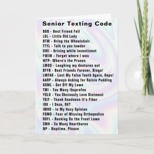 Carte Funny Senior Texting Code (Devant)