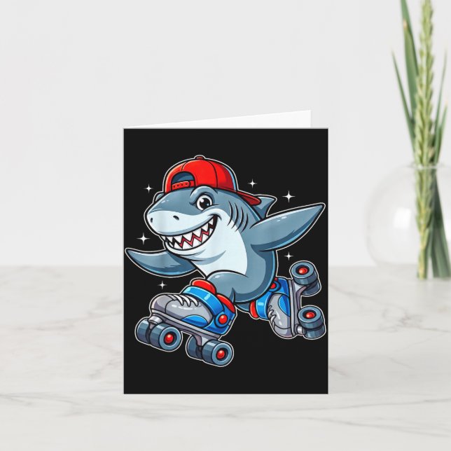 Carte Funny Shark On Roller Skates Cute Cool Skater Anim (Devant)