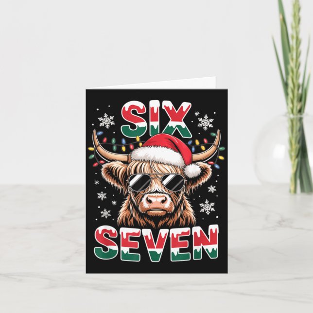 Carte Funny Six Seven Highland Cow Christmas 67 Cool Xma (Devant)